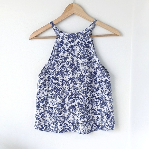 elodie blue & white halter tank top, small - Picture 3 of 6